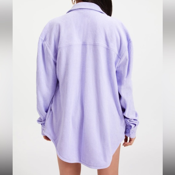 GOOD AMERICAN Oversized Shacket Terry Lavender Purple Big Button Collar OSFM - Picture 5 of 11